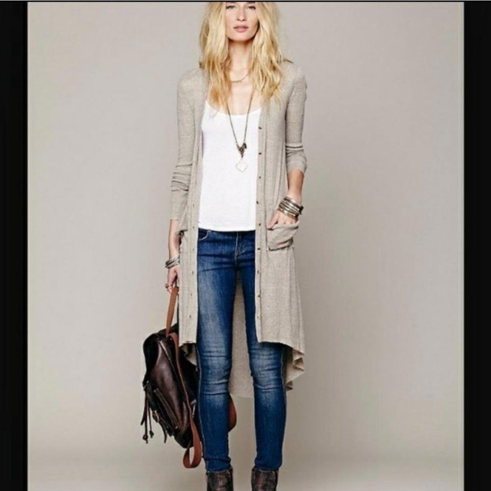Free People Beach ribbed cardigan / coverup sz large light blue EUC - Picture 7 of 7